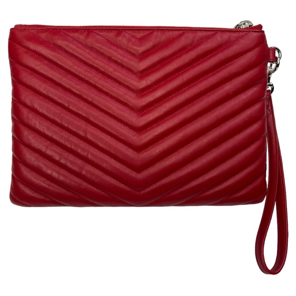 SAINT LAURENT YSL MONOGRAM ROUGE EROS MATELASSE CALFSKIN WRISTLET POUCH/CLUTCH - Picture 2 of 16